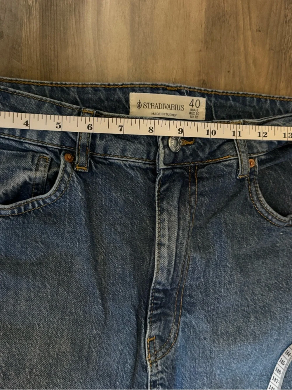 stradivarius Blue Straight-Leg Jeans Skirt with Front Slit raw hem - Picture 5 of 8